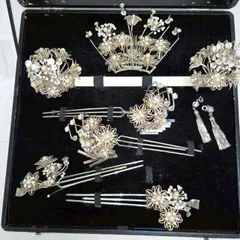 花嫁 和装 髪飾り かんざしセット シルバー パール 6点セット 日本髪 文金高島田 豪華 簪 かんざし 笄 結婚式 前撮り 色打掛 白無垢 ケース付き