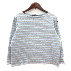 ルミノア Leminor カットソー ボートネック ボーダー 長袖 グレー 水色 ライトブルー /MN
