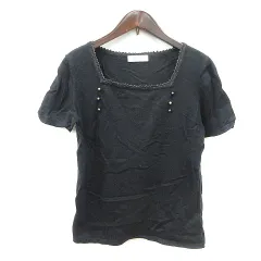 アー・ヴェ･ヴェ ミッシェルクラン a.v.v ニット カットソー スクエアネック 半袖 ラメ 42 M 黒 ブラック /MN