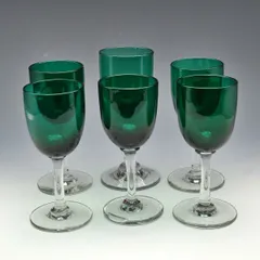 英国ヴィンテージ ブリストル・グリーン・ガラス リキュールグラス6脚セット