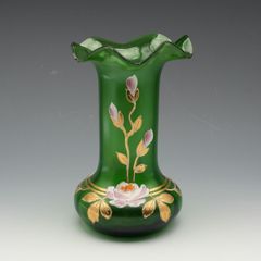 【美品】アンティークグラス　エナメル彩　花　ステム緑　R1338ダI 美品】アンティークグラス エナメル彩 花 ステム緑 R1338ダI - メルカリ