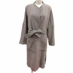 ザラ ZARA ノーカラーコート 前開き ウエストマーク M グレージュ /YK