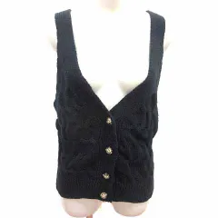 ザラ ZARA ニットベスト ケーブル 前開き M 黒 ブラック /YK