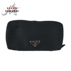 美品 PRADA プラダ テスート 三角ロゴプレート ブラック 黒 シルバー金具 ナイロン ポーチ メイクポーチ 小物入れ レディース 601937【中古】