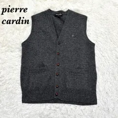 【美品】 pierre cardin ニットベスト M ダークグレー ロゴ 刺繍のサムネイル
