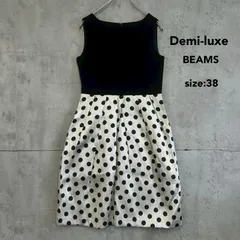 Demi-Luxe BEAMS デミルクスビームス 38 ブラック ライトベージュ バイカラー 切り替え ワンピース ドレス フレンチスリーブ 膝丈 ひざ丈 Iライン 2トーン ビームス 通勤 オフィス 冠婚葬祭 フォーマル きれいめ 上品  ★ ■◆