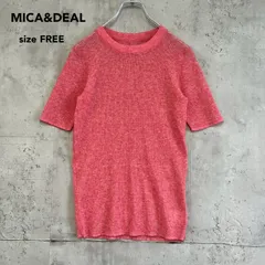 美品 MICA&DEAL マイカアンドディール FREE ピンク 半袖 ニット トップス プルオーバー 0124208112 麻混 リブ カットソー クルーネック ティーシャツ 無地 シンプル カジュアル ストレッチ 背面メタルプレート きれいめ  ★ ■◆のサムネイル