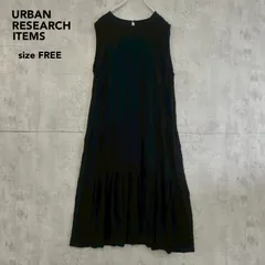 URBAN RESEARCH ITEMS アーバンリサーチアイテムズ Freeサイズ ワンピース ノースリーブ ロング丈 ブラック 黒 ティアード 切り替え レーヨン ギャザー Ａライン フレア 落ち感 涼感 丸首 クルーネック きれいめ ★ ■◆