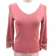 プロポーション ボディドレッシング PROPORTION BODY DRESSING ニット カットソー Vネック レース 長袖 2 S ピンク /YK
