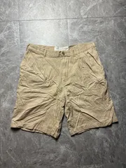 00s ランズエンド 2タック ワイドショーツ W32 ベージュ ボタンフライ バギー 膝下 LAND'S END