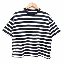 ジーユー GU Tシャツ カットソー クルーネック ボーダー 半袖 L 紺 ネイビー 白 ホワイト /YK ●RY