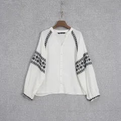 ZARA ザラ レディース ルーズフィット コントラスト 刺繍 ブラウス M