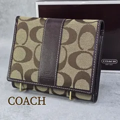 ✨【極美品】✨COACH コーチ シグネチャー 二つ折り財布 コンパクトウォレット キャンバス レザー ブラウン レディース メンズ 上品 人気✨