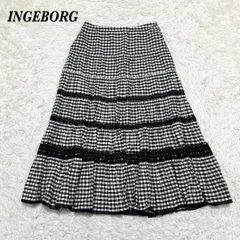 INGEBORG ギンガムチェック ティアードマキシ丈スカート M ブラック