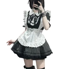 [MODKOKU] メイド服 3点セット ロリータ セットアップ 地雷系 量産型 サブカル Y2K ミニ ワンピース レディース 服 制服 JK ゴスロリ フリル リボン メード服 コスプレ Lolita 仮装 アイドル 衣装 女の子 半袖 春 夏 秋 黒 ブ