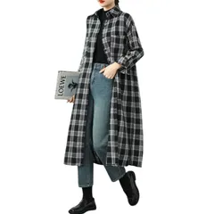 [7-livehouse] ワンピース シャツワンピース レディース チュニック ロング丈 シャツチェックワンピース 秋冬 長袖 マキシ丈 大きいサイズ ゆったり マキシ 体型カバー 前開き きれいめ 着痩せ 通学 通勤 春 秋