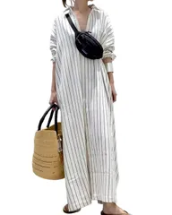 [Lilly chocolate] [リリー ショコラ] シャツワンピース レディース 春 長袖 ロング 白 夏 秋 シャツ ワンピ 前開きワンピース 前開き 前びらき マキシワンピース マキシ丈ワンピース マキシ丈 ふんわり お呼ばれ ワンマイルウェア ワン