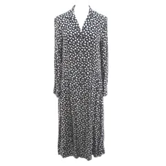 ユニクロ UNIQLO INES DE LA FRESSANGE 花柄 フラワー 長袖 ミモレ丈 シャツワンピース ワンピース M 黒系 ブラック ボタン