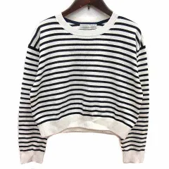 マウジー MOUSSY ニット カットソー ボーダー 長袖 FREE 白 ホワイト 黒 ブラック /YK