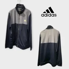 2XL アディダス 黒 グレー バイカラー ジャージ ジップアップ