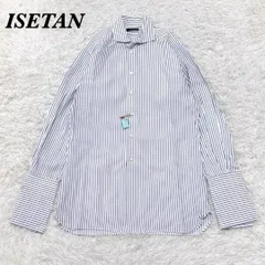 【美品】 ISETAN MEN'S 長袖シャツ ブルー ストライプのサムネイル