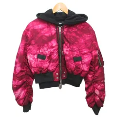 ディーゼル DIESEL ボンバージャケット G-IKAS MA-1 フード 短丈 クロップド タイダイ柄 S ピンク 黒 ブラック