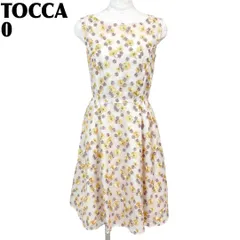 【美品】 TOCCA ノースリーブワンピース 0 ベージュ系 紫 レース花柄刺繍