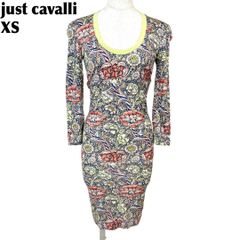 美品】 just cavalli 長袖ワンピース タイト XS 紺 ボタニカル - メルカリ