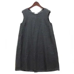 ソーノ SONO ピンストライプ ノースリーブ ワンピース バックリボン 膝丈 ウール混 チャコールグレー M S144DV106