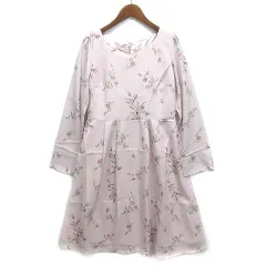 ミッシュマッシュ MISCH MASCH フラワープリント 花柄 ワンピース 膝丈 ベルト 長袖 ピンク M