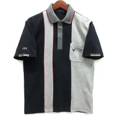 ライル&スコット LYLE&SCOTT 鹿の子 切替 ポロシャツ 半袖 アーガイル刺繍 グレー ブラック 黒 Sのサムネイル
