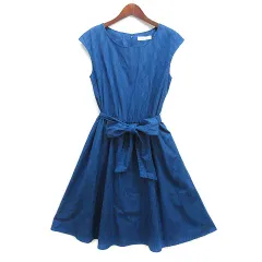 ギャラリービスコンティ GALLERY VISCONTI ブロード ストライプ ワンピース 膝丈 リボン ウエストゴム ブルー ネイビー 青 紺 2 1268803