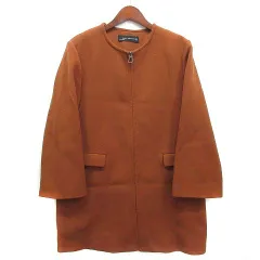 ザラウーマン ZARA WOMAN ノーカラー ジップアップ コート ブラウン 茶 M 7929/677/701のサムネイル
