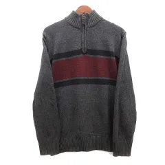 エディーバウアー EDDIE BAUER ハーフジップ ニット セーター ボーダー コットン グレー M
