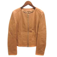 アナイ ANAYI ラムレザー ノーカラー ジャケット ダブルジップ 羊革 キャメル 38のサムネイル