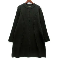 イッセイミヤケ ISSEY MIYAKE ニット ワンピース ウール はしご編み フリンジ M グリーン 緑 日本製 筆タグ 80s ヴィンテージ
