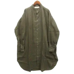 スズキ タカユキ suzuki takayuki バンドカラー リネン ロング シャツ ワンピース Long Shirts 長袖 オリーブ 1のサムネイル