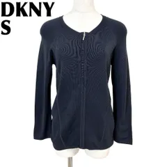 【美品】 DKNY 長袖ノーカラージップアップカーディガン S ネイビー 無地のサムネイル