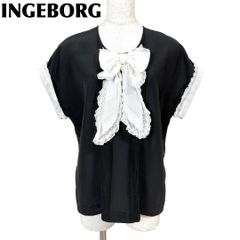 美品】INGEBORG フレンチスリーブトップス 黒×白 レースリボン - メルカリ