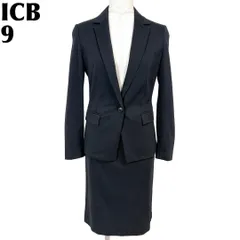 【美品】 ICB レディーススーツ スカートセットアップ 9 ブラック 無地