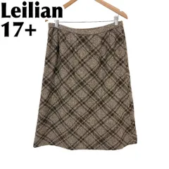 【美品】 Leilian カシミヤ混台形スカート 17+ ブラウン チェックのサムネイル