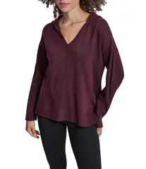 ダナキャラン レディース トップス Tシャツ Vネック パーカー DKNY Sport by Donna Karan Long Sleeve Open Pointelle Stitch VNeck Hのサムネイル