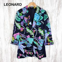 LEONARD レオナール ブルー 総柄 テーラードジャケット ブレザー 花柄 LEONARD レオナール ブルー 総柄 テーラードジャケット ブレザー 花柄