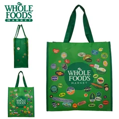 WHOLE FOODS ホールフーズ 海外限定 バッグロゴ トートバッグ トートバッグ マーケットバッグエコトートバッグ 洗濯可能 サスティナブル 総柄スーパーマーケット オリジナルグッズ アメリカ雑貨かばん ロゴ オフィシャルグッズ