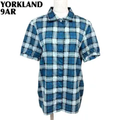 【美品】 YORKLAND 半袖シャツ チェック 綿 9AR 青×白 チェック