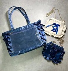 WEGO 痛バッグ 3点セット レースアップ リボン デコバッグ A4 トートバッグ ネイビー アイボリー ショルダーバッグ 痛バ 推し活 オタ活 缶バッジ イベント 地雷系 量産型 ライブ コンサート ウィゴー zinsoku まとめ売り