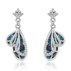StoryMidir 蝶々 ピアス 揺れる シルバー925 金属アレルギー対応 レディース スタッドピアス 玉虫色 揺れるピアス パウア貝 プラチナ仕上げ チョウチョウ スウィングピアス プレゼント ジュエリー アクセサリー 女性ヘの贈り物 ギフト クリス 0