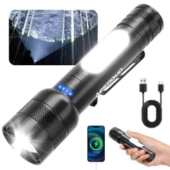 懐中電灯 強力 防災【 25000ルーメン 白色/赤色/青色のCOB作業灯付き】超高輝度 ハンディライト9モード調光 Type-C USB充電式 IP56防水防塵 軽量 小型 大容量 最強 LED 高輝度 SOS フラッシュライト ズーム式  70218c6d