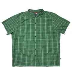 CHM THE NORTH FACE 半袖シャツ チェック グリーン ナイロン混 軽量 アウトドア カジュアル XXL 大きいサイズ メンズ レディース ユニセックス 古着