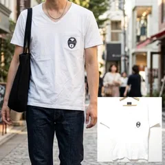 ★可愛いパドロックプリント【BY GLAD HAND】バイグラッドハンド 胸ポケット Tシャツ Vネック 半袖 カットソー シンプル ワンポイント グラッドハンド 綿100% USAコットン ホワイト 白 メンズ サイズM /M45571jQのサムネイル
